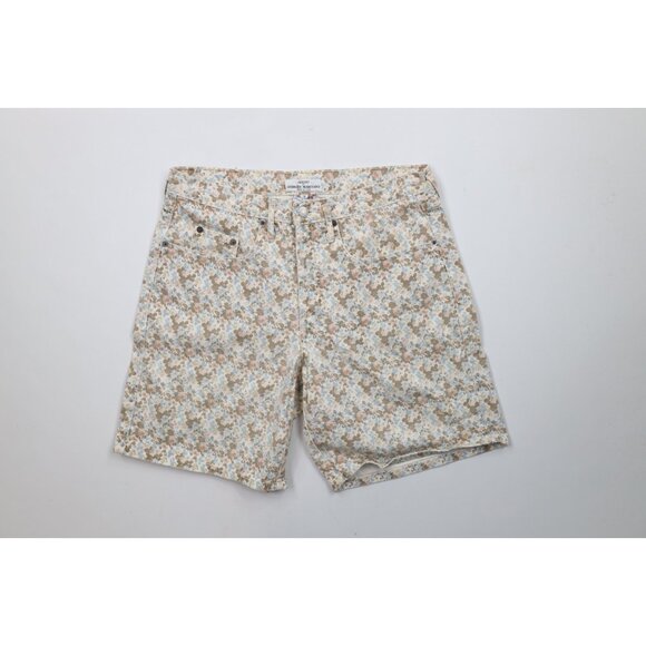 Vtg 90s Guess Womens 3 Faded Flower All Over Print Button Fly Denim Shorts USA